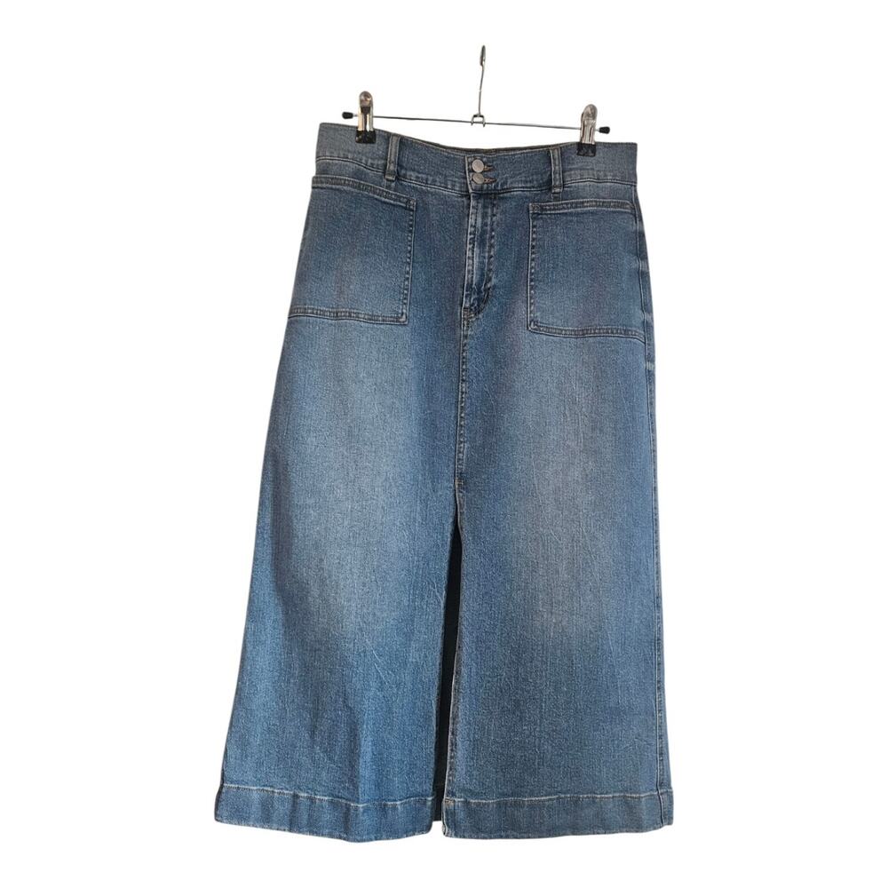 Scoop Skirt Long Size 8 Jean Denim Front Slit Pockets Medium Wash